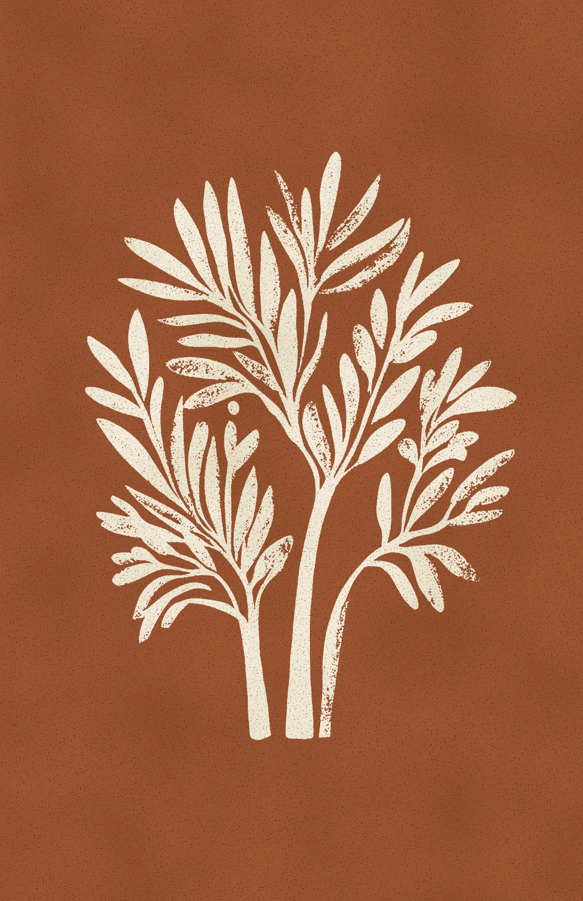 A leafy tree in a block print